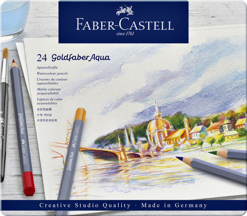 24 Aquarelpotloden Faber-Castell Goldfaber in bliketui