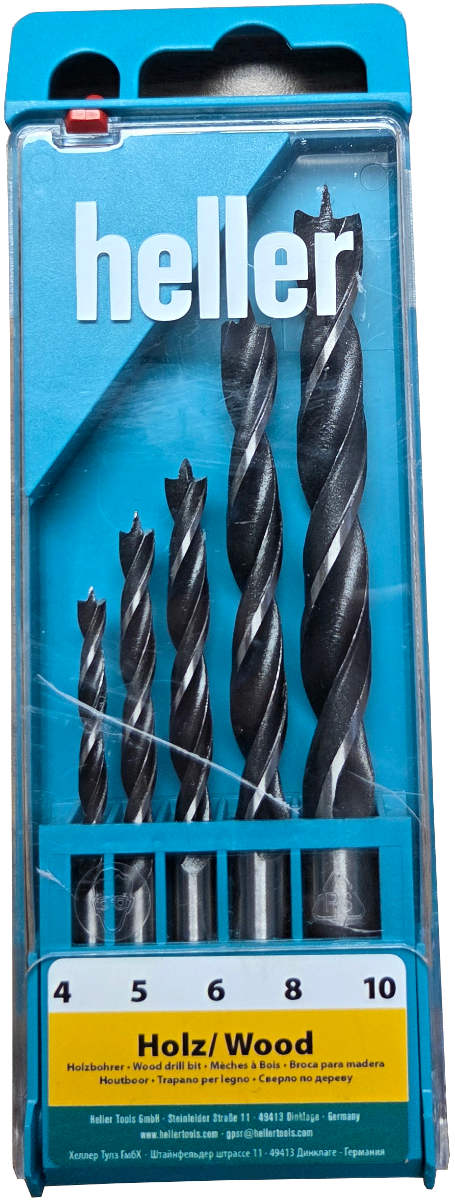 Heller houtspiraalborenset 4,5,6,8,10mm met gebarsten deksel