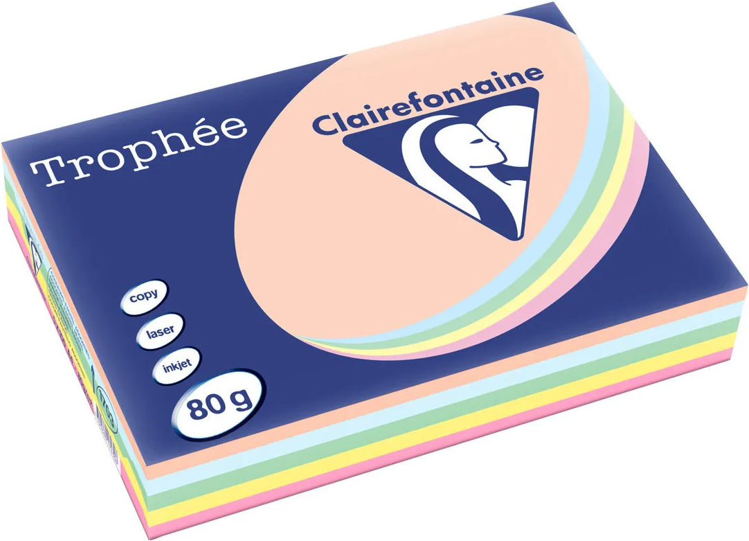 5 Pastelkleuren A4 papier 80g 5x100vel Clairefontaine Trophée