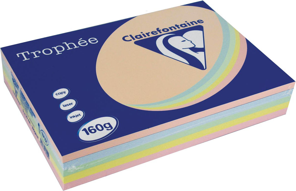5 Pastelkleuren A4 papier 160g 5x50vel Clairefontaine Trophée