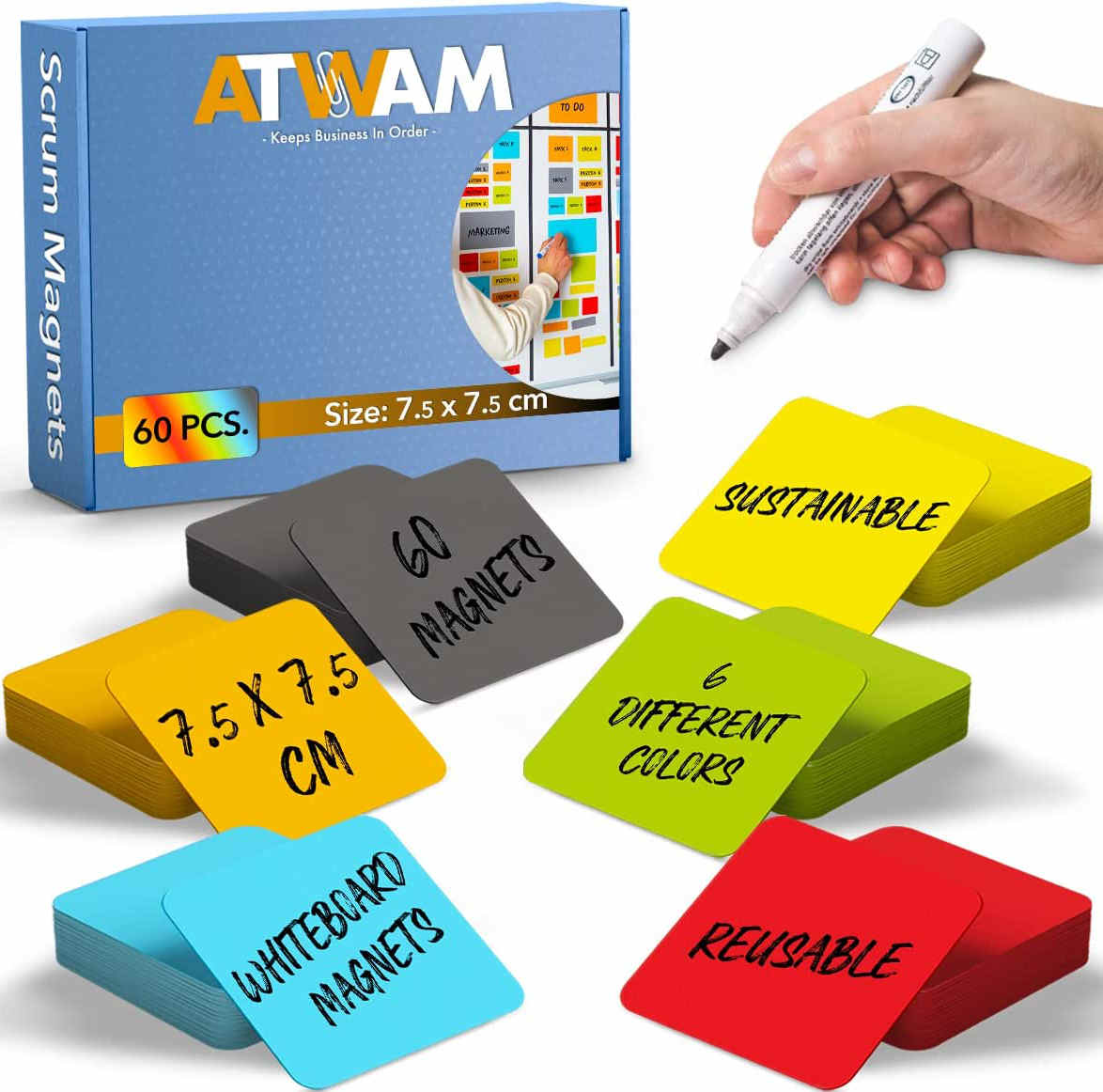 60 Scrum magneten 7,5x7,5cm voor whiteboard