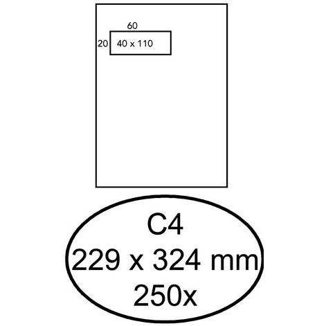 Quantore 250 Gegomde akte enveloppen met venster links C4 229 x 324 mm