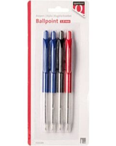 Blister met 4 Quantore drukknop balpennen