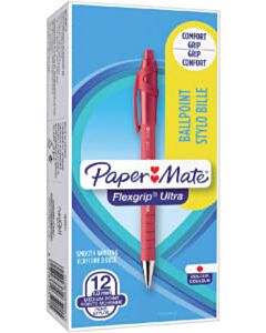 12x Paper Mate Flexgrip Ultra balpen rood medium