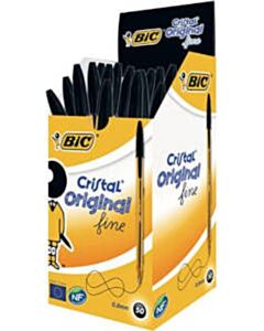 50x Bic Cristal balpen zwart fijn