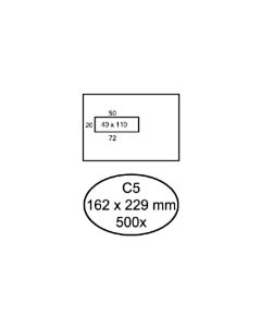 500 Zelfklevende enveloppen met venster links C5 162 x 229 mm