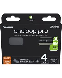 4 Panasonic Eneloop Pro AA batterijen + doosje