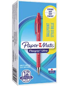 12x Paper Mate Flexgrip Ultra balpen rood medium