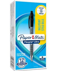 12x Paper Mate Flexgrip Ultra balpen zwart medium