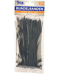 100 Tiewraps / bundelbandjes 2,5x160mm zwart PA66