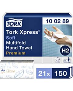 Handdoek Tork H2 100289 Premium 2laags 21,2x25,5 cm 21x150st