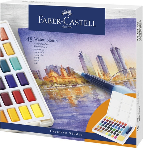 Waterverf Faber-Castell 48 kleuren in doos met palet
